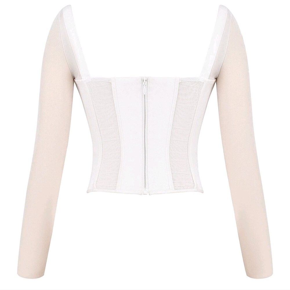 HOUSE OF CB 'Araminta' White Long Sleeve Mesh Corset/Size M-US 6-8 - Picture 4 of 7